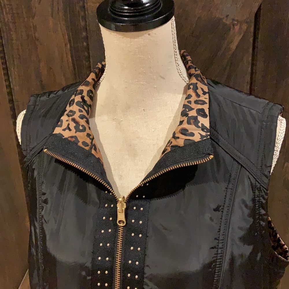 Spanner black with leopard print inside liner vest - Picture 2 of 10